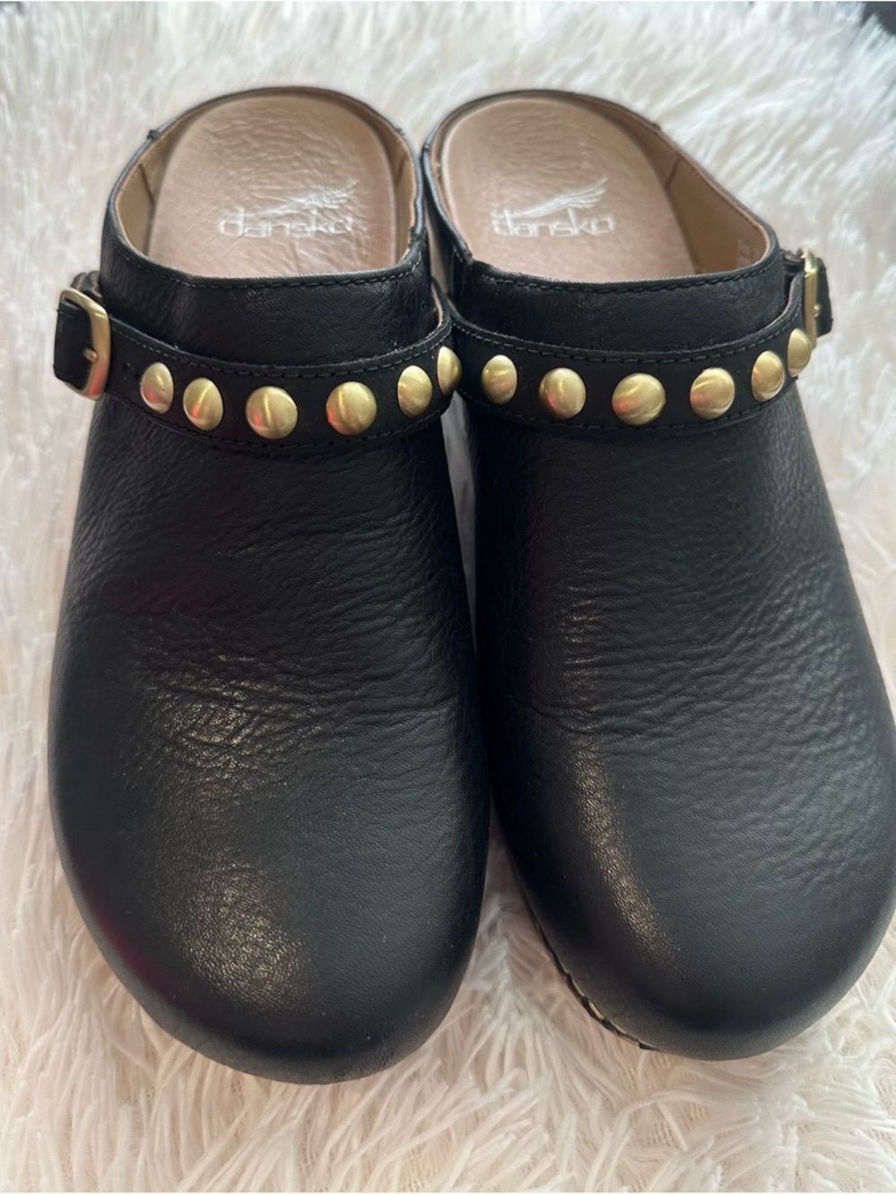 Dansko Studded 100% Leather Britton Mules Black Edgy Chic Effortless Boho Clogs